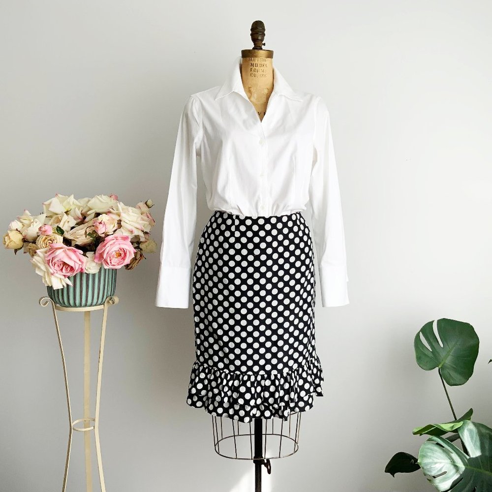 LOUBEN Black and White Dots Skirt with Ruffled Hem  Size 8